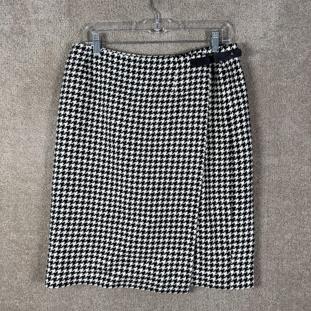 Lauren Ralph Lauren Skirt Womens 12 Black Houndstooth Wool Tweed Wrap Career - Picture 2 of 9